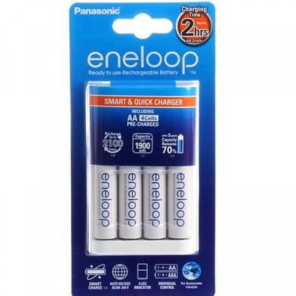 Panasonic Eneloop Nabíjačka + Nabíjateľné batérie AA 4ks